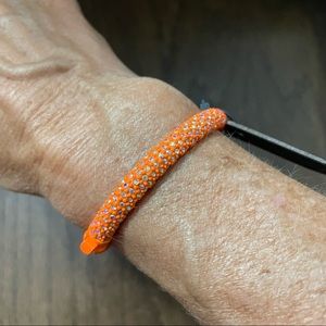 J Crew Pave Hinge Clamp Bracelet Orange Rhinstones Bangle